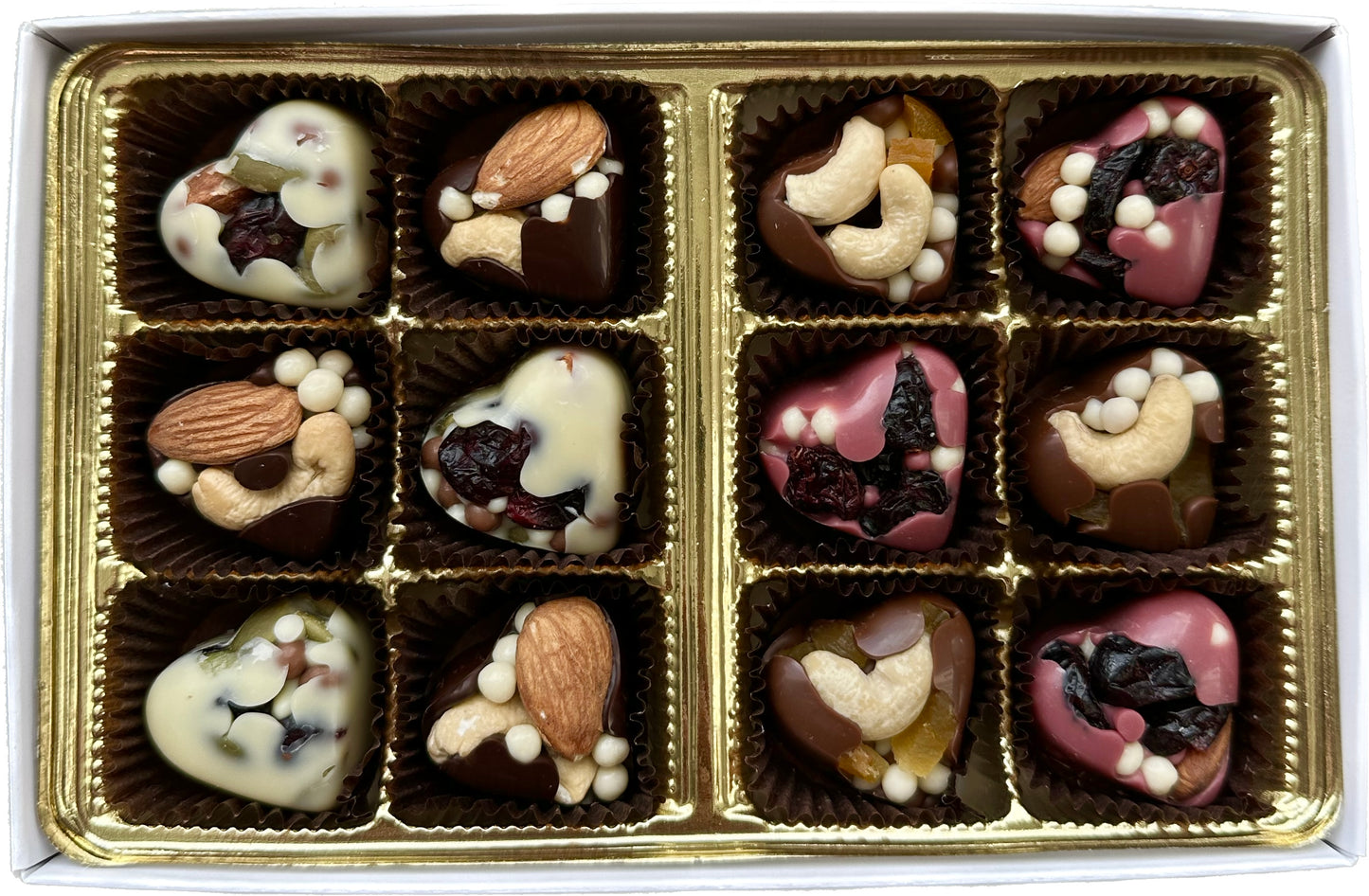 Nut and Fruit Chocolate Hearts